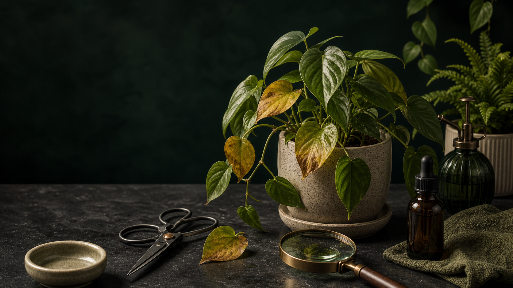 Mesa botánica premium para diagnóstico de plantas